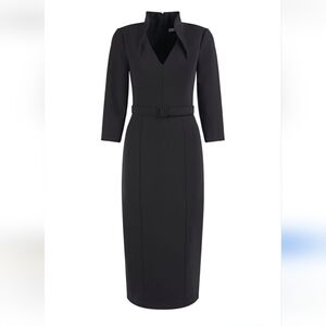 Kay Unger Charcoal Belted Midi Dress